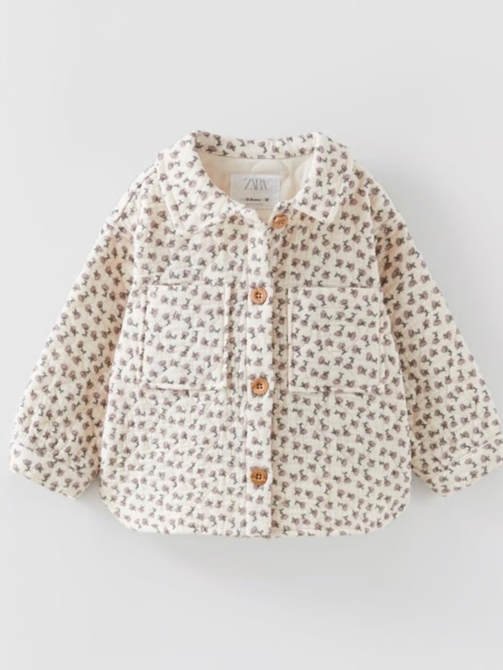 Zara Cream Quilted Floral Overshirt Jacket